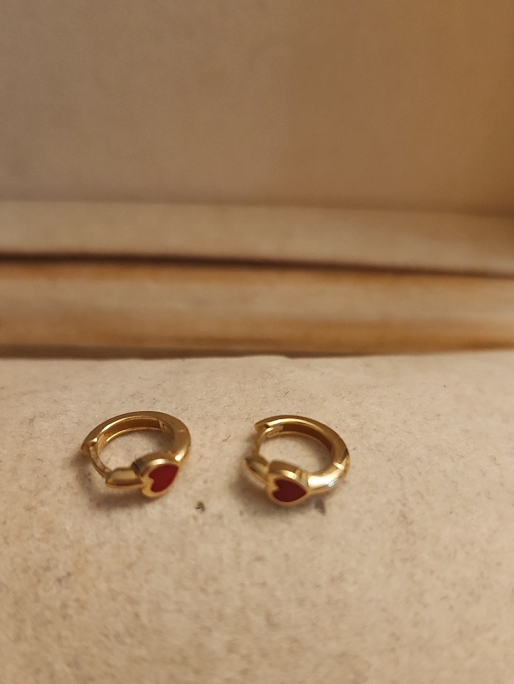 14K Gold Heart Hoop Earrings with Red Enamel